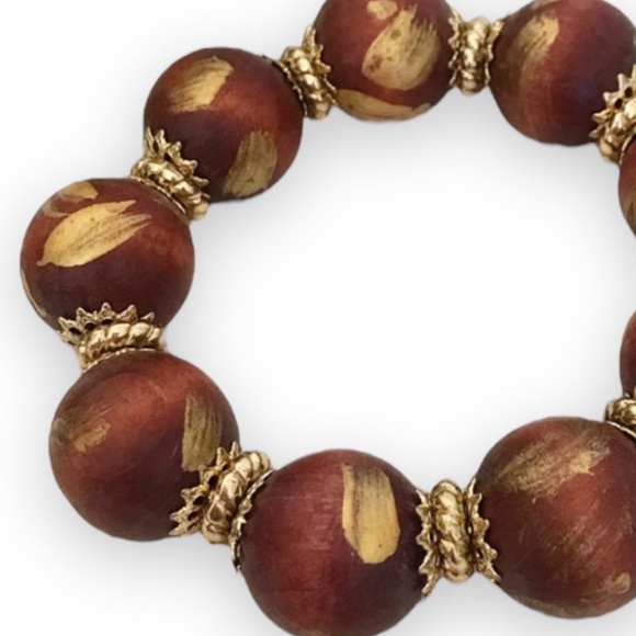 Vintage Chunky Wooden Beaded Stretch Bracelet - Picture 3 of 4